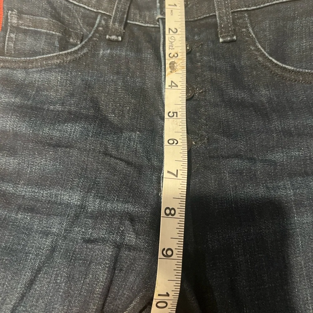 Veronica Beard Dark Blue Cropped Jeans with Red Side Stripes, hem is a raw edge - Picture 7 of 12